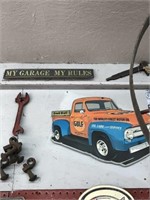 SIGN LOT, MY GARAGE, WRENCHES, GULF TRUCK