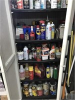 CABINET WITH CONTENTS, PAINT , STAIN, MISC