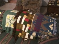 Lot of 2 Crocheted Afghans and 1 Throw Blanket