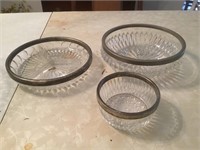 Group of 3 Glass and Metal Serving Bowls