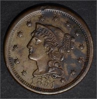 1851 LARGE CENT. XF/AU stained