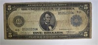 1914 $5.00 FEDERAL RESERVE NOTE, CIRC