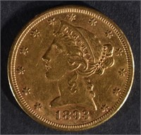 1893-CC $5 GOLD LIBERTY  AU