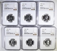 6-NGC GRADED PF-67 WASHINGTON QUARTERS