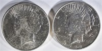 1922-D & 23-S PEACE DOLLARS BU