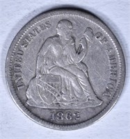 1862-S SEATED LIBERTY DIME XF MARKS