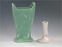 Roseville Crystal Green Vase & Candleholder - Exce