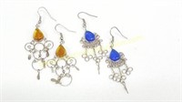 Hand-Crafted Earrings Set - Blue & Amber Yellow