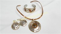 Brass, Copper Jewelry Set - Neck Wire, Cuff,
