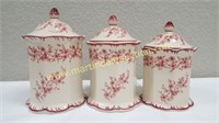 Red White Floral Canisters - Glazed Pottery