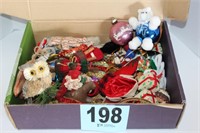 Box of Assorted Christmas Ornaments & Decorations