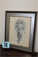 Original Pencil Drawing of a Civil War Soldier By