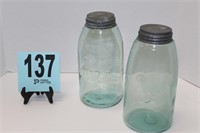 Two Very Old 1Qt Ball Jars Blue