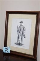 Original Pencil Drawing of a Civil War Soldier By