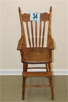 Vintage Oak Carved Back High Chair