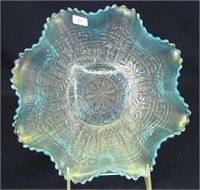 Embroidered Mums ruffled bowl w/ribbed back - ice