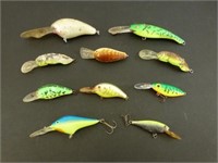 Collection of 10 Fishing Lures Needing Hooks