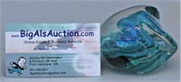 Hand Signed Glass Paperweight in Blues & Greens