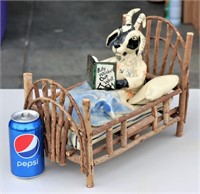 Billy Whiskers Ceramic Art in Wood Bed Hand Made