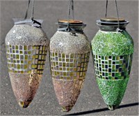 3 Matching Glass Mosaic Garden Art Solar Lights