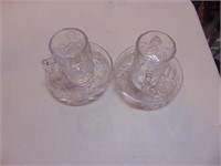 2 Miniature Glass Beer Steins With Saucers