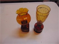 2 Amber Glass Decorative Kerosene Lanterns