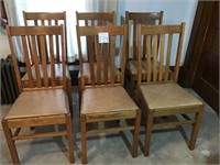 Six Antique  Mission Oak Chairs