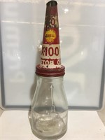 Shell X-100 tin top & imperial pint oil bottle