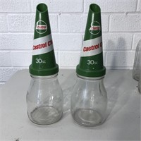 2 x genuine pint oil bottles,Castrol  plastic tops