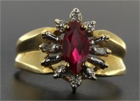 10kt Gold Marquise Cut Pink Ruby & Diamond Ring