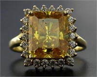 14kt Gold 5.50 ct Yellow Topaz & Diamonique Ring