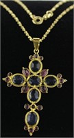 18kt Gold Natural Sapphire & Ruby Pendant - 24"