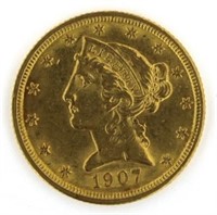 1907 AU Liberty $5 Gold Piece