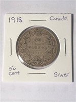 1918 Silver Canadian 50 Cent Coin