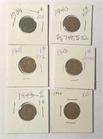 1939-1944 WWII Era Canadian Pennies