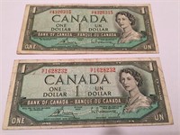 2 - 1954 Canadian $1 Banknotes