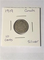 1919 Silver Canadian 10 Cent Coin