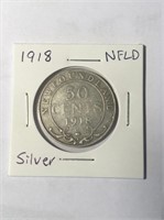1918 Silver Newfoundland 50 Cent Coin