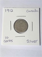 1912 Silver Canadian 10 Cent Coin