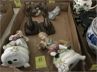 TRAY LOT: PAIR OF ANDREA FIGURINES, PAIR OF CAT
