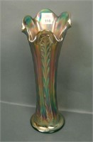 12” Fenton Plume Panels Swung Vase – Green (nice