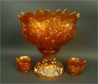 N Acorn Burrs Ruffled Punch Bowl, Base and (2)