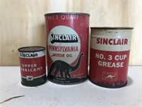 3 x mixed Sinclair oil tins