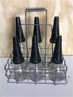 6 Bottle basket, genuine metric oil bottles & tops
