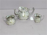 3pc Sterling Silver on Nickle Silver Tea Set