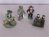 Three Cast Iron Amish Figurines and Ashtray