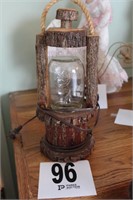 WOOD HEWN MASON JAR LAMP 14"