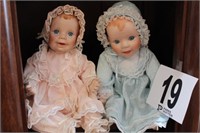 TWO PORCELAIN DOLLS 10" BY ELLE HUTCHINS FROM