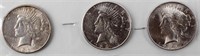 Coin 3 Peace Silver Dollars 1923 P, D & S BU