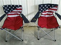 Two patriotic folding chairs